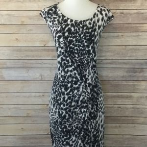 Calvin Klein faux wrap dress black and creme leopard print size 14
